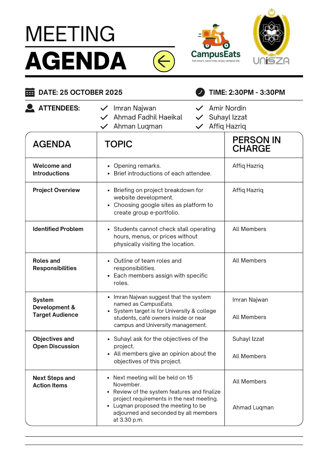 First Meeting Agenda